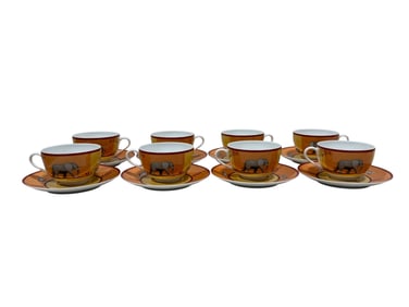 16Pc Set of Hermes Africa Teacups & Saucers w/ Original Boxes