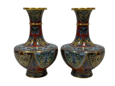 Pair of 20th C. Chinese Cloisonne Vases
