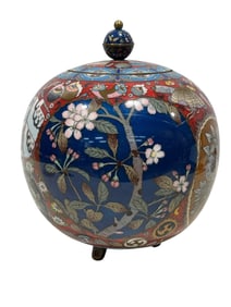 Mid 19th C. Japanese Cloisonne Meiji Footed Covered Jar
