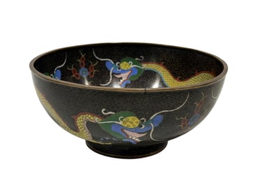 Late 19th C. Chinese Cloisonne Qing Dynasty Dragon Bowl