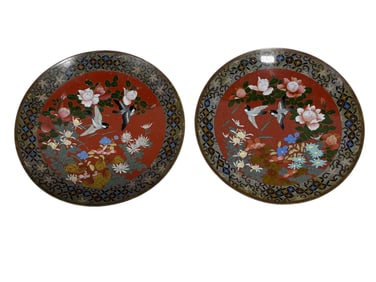Pair of 19th  C. Japanese Cloisonne Meiji Charger Plates