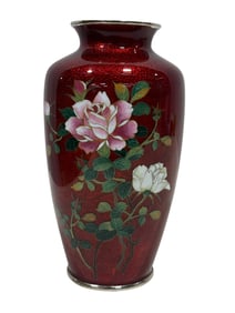 Vintage Japanese Akasuke Ginbari-Jippo Cloisonne Rose Vase