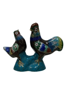 Pair of Antique Chinese Handcrafted Cloisonne Roosters