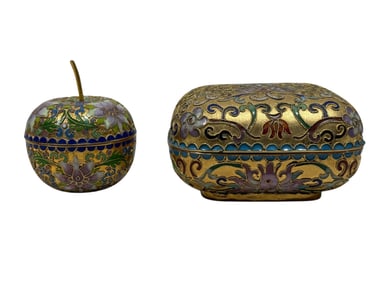 Chinese Apple & Rectangular Champleve Trinket Boxes