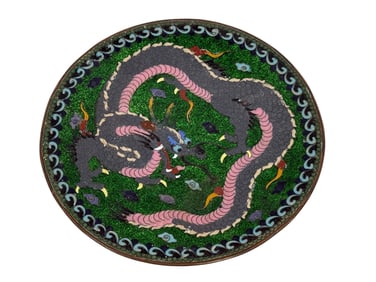 19th C. Japanese Ginabari Meiji Cloisonne Dragon Plate