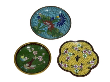 Lot of 3 Early 20th C. Chinese Cloisonne Trinket Dishes
