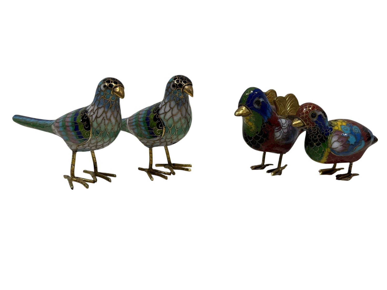 Group of 4 Chinese Cloisonne Birds: Group of 4 Chinese Cloisonne Birds. In good condition.