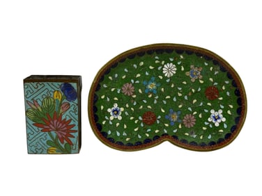 Antique Cloisonne Trinket Dish & Match Box
