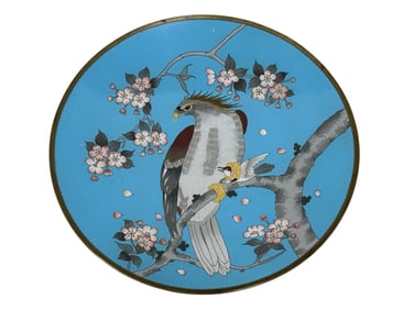 Early 20th C. Japanese Meiji Cloisonne Bird Plate