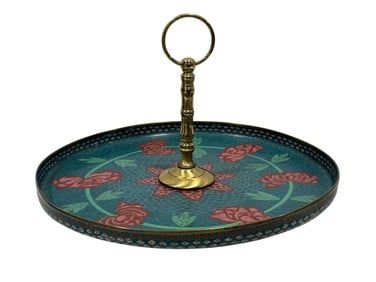 19th C. Japanese Meiji Cloisonne Handled Serving Tray