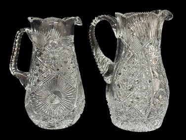 Lot of 2 American Brilliant Cut Glass Pitchers