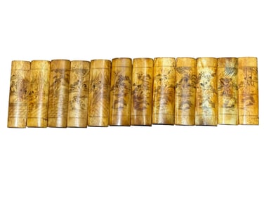 12Pc Chinese Erotica Etched Bone Plaque