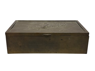 Antique Art Nouveau "Family on Sled" Humidor