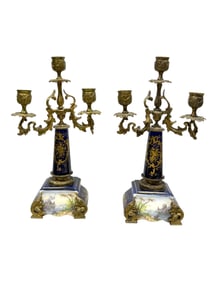 Pair of 19th C. Gilt Bronze & Porcelain Candelabras