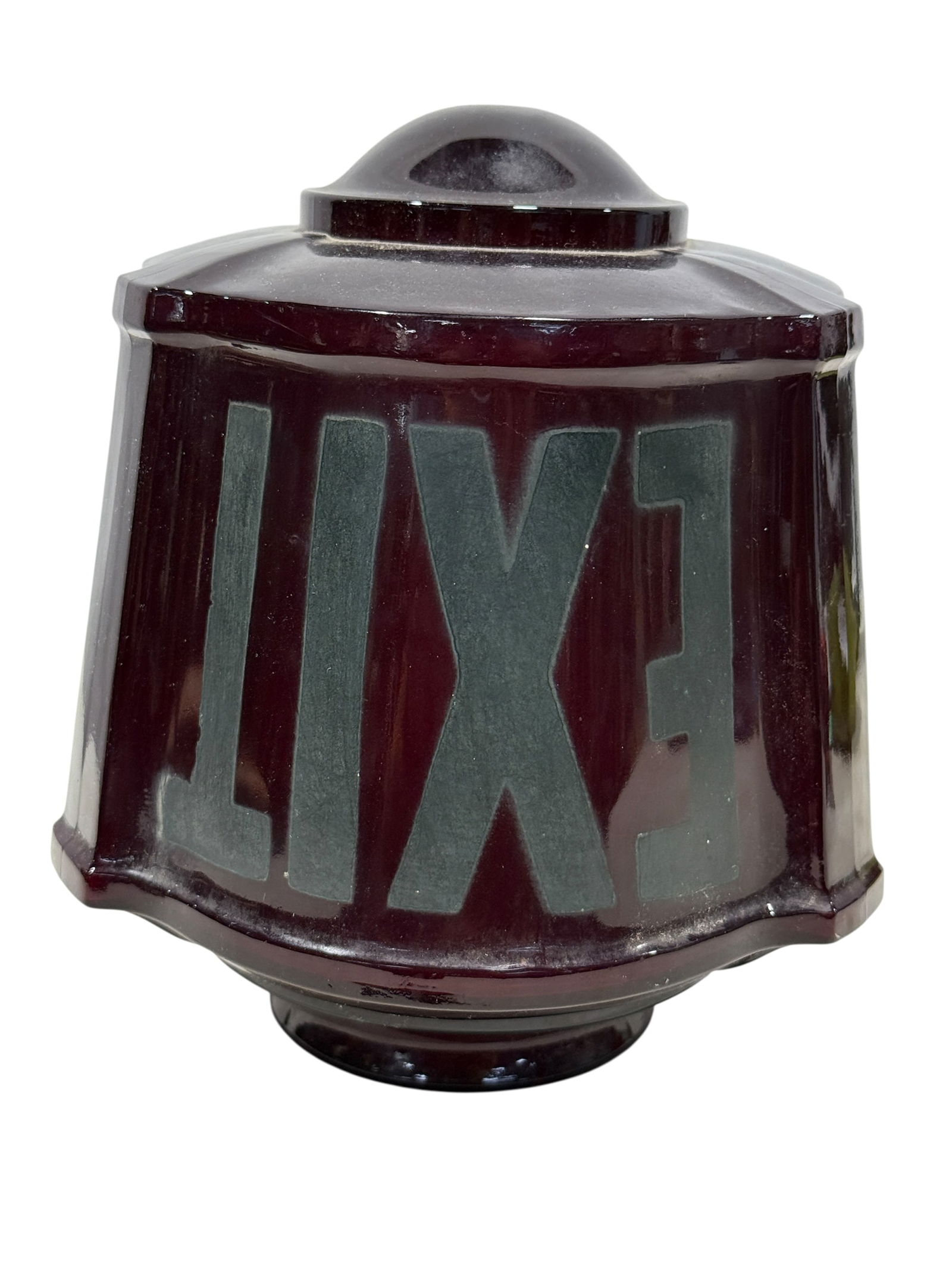 1920s Art Deco Ruby Red Glass Exit Sign Shade (1 of 5)
