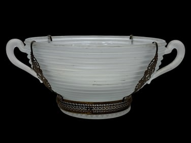 1930s Art Deco Anchor & Hocking Manhattan Frosted Glass Fruit Bowl