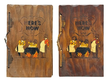 2 1941 "Here's How" Mixed Drink Wood Recipe Books by W.C. Whitfield
