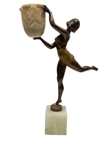 Circa 1920s Art Deco Metal Dancer w/ Marble Urn on Marble Base