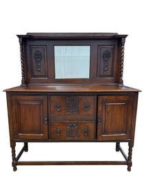 Antique Carved Oak Barley Twist Sideboard w/ Mirror