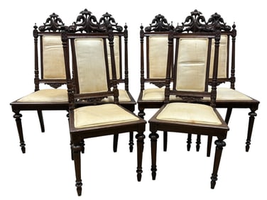 19th C. Carved Oak High Back Dining Chairs (6)
