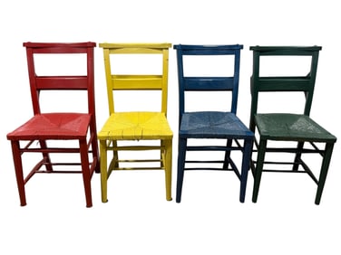 Antique Painted Child Chairs w/ Rush Seats (4)