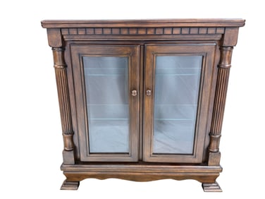 Low Cherry Stained Curio Cabinet