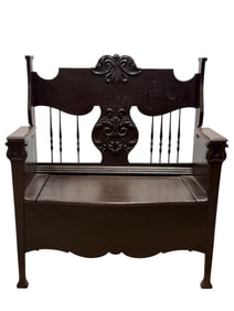 Antique Carved Oak Storage Bench