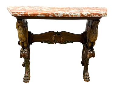 Marble Top English Style Carved Console Table