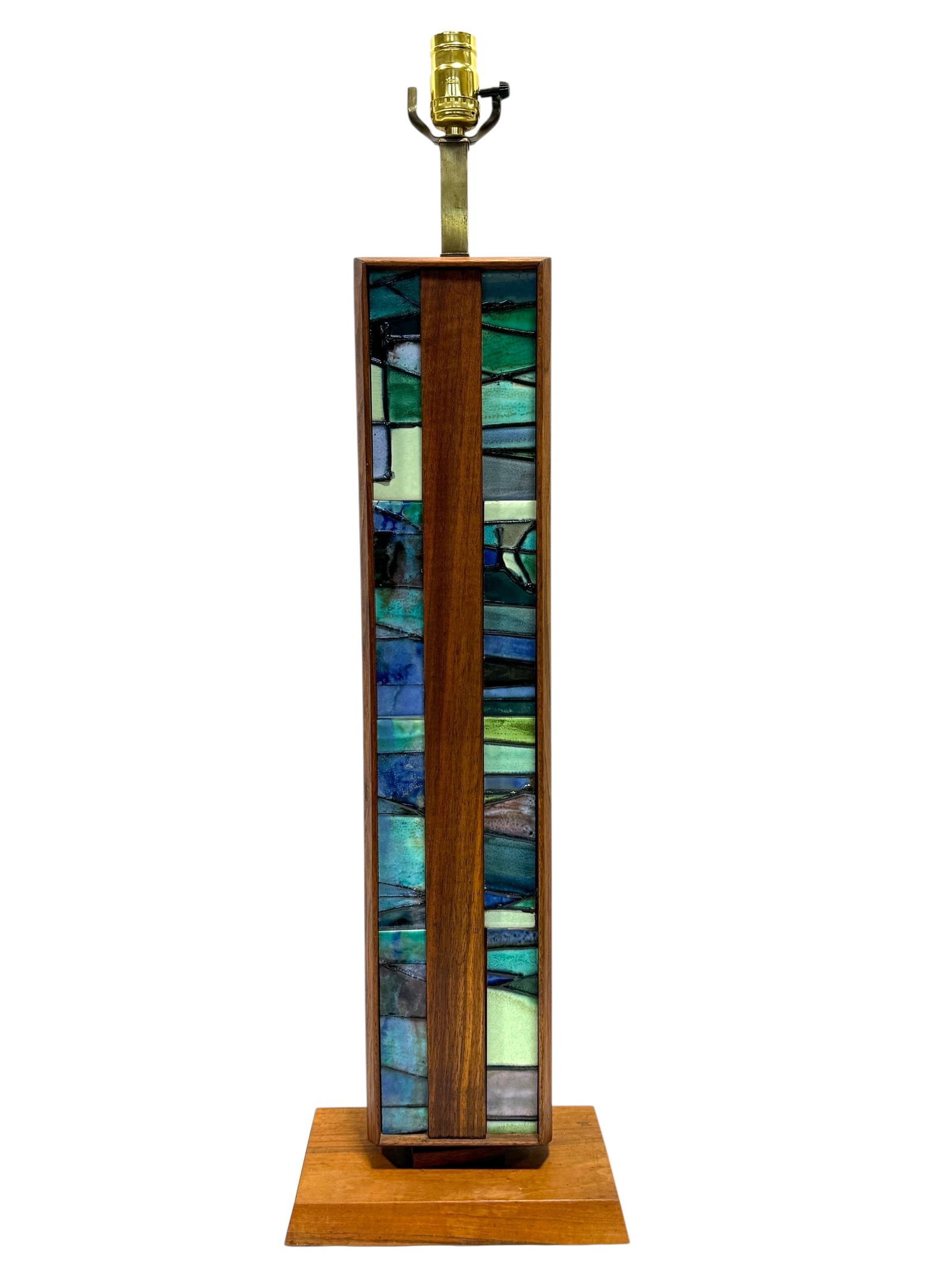 Harris Strong Mid Century Walnut & Ceramic Tile Table Lamp (1 of 7)