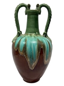 Large Glazed Double Dragon Handle Terracotta Vase