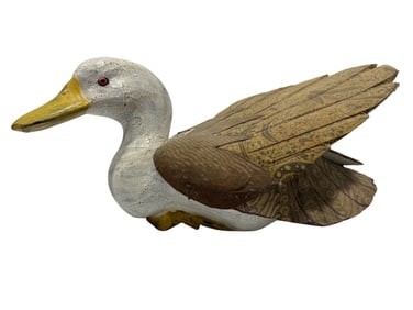 Painted Wood & Fabric Duck Decoy