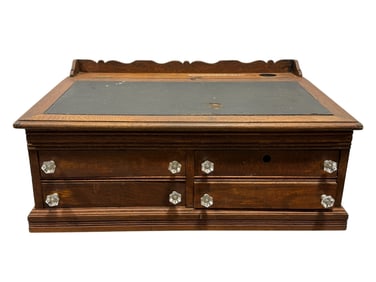Antique J&P Coats Leather Slant Top 4 Drawer Sewing Cabinet