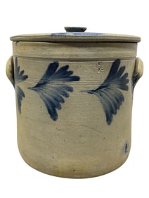 19th C. Cobalt Blue Stoneware Lidded Crock