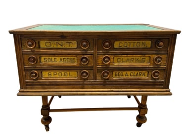 Antique Oak Clarks O.N.T Spool Cabinet on Legs