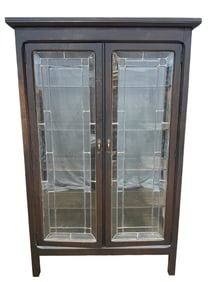 Antique Oak China Cabinet w/ Leaded Glass Doors