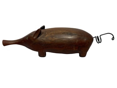 Primitive Wood Folk Art Pig w/ Metal Tail