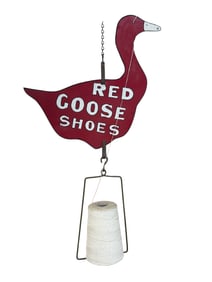 Cir 1920 Red Goose Shoes Sheet Metal String Dispenser