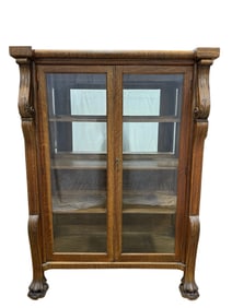 Late 19th C. Tiger Oak Double Door China Cabinet