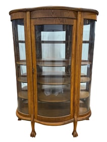 1930s Oak Bow Front Curio Cabinet