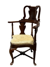Antique Italian Walnut Fowlers Queen Anne Style Corner Chair