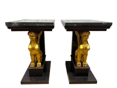 Pair of Gilt Sphinx Marble Top Side Tables