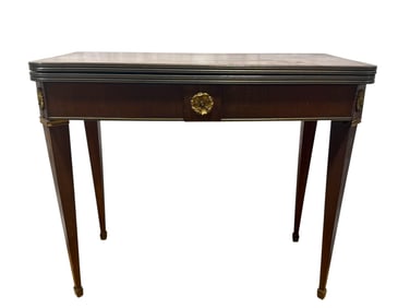 Late 19th C. Flame Mahogany & Gilt Motif Game Table