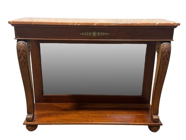 Ethan Allen Regents Park Marble Top Mirrored Back Console Table