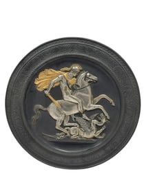 19th C. St. George Dragon Slayer Metal Plaque