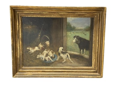 19th C. Dog Painting on Board