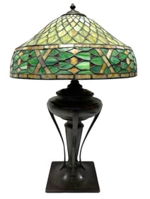 Bronze Parker American Leaded Glass Geometric Scale Shade Lamp