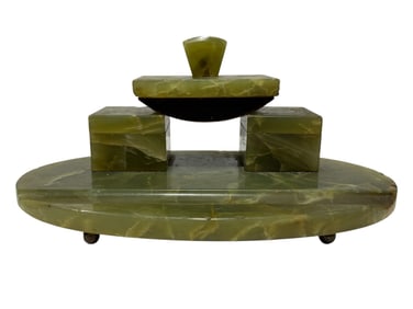 Antique Green Onyx Desk Set