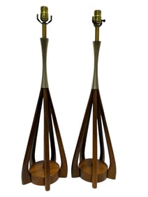 Pair of MCM Danish Walnut Table Lamps