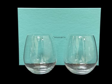 Pair of Tiffany & Co. Crystal Stemless Wine Glasses w/ Box