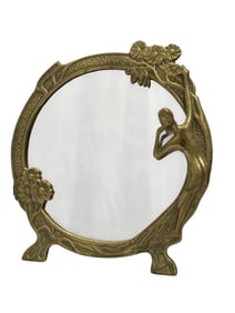 Antique Art Nouveau Style Brass "Lady of The Lake" Vanity Mirror